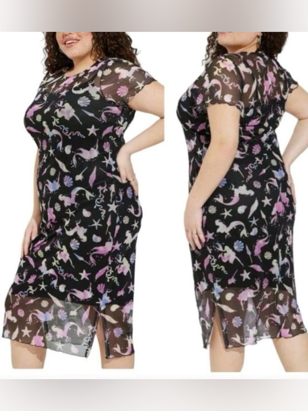 Disney Princess Ariel Little Mermaid Mesh Sheer Overlay Midi Dress Sz 2X
